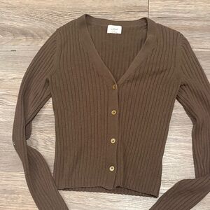 Wilfred Chocolate Brown Ribbed Cardigan